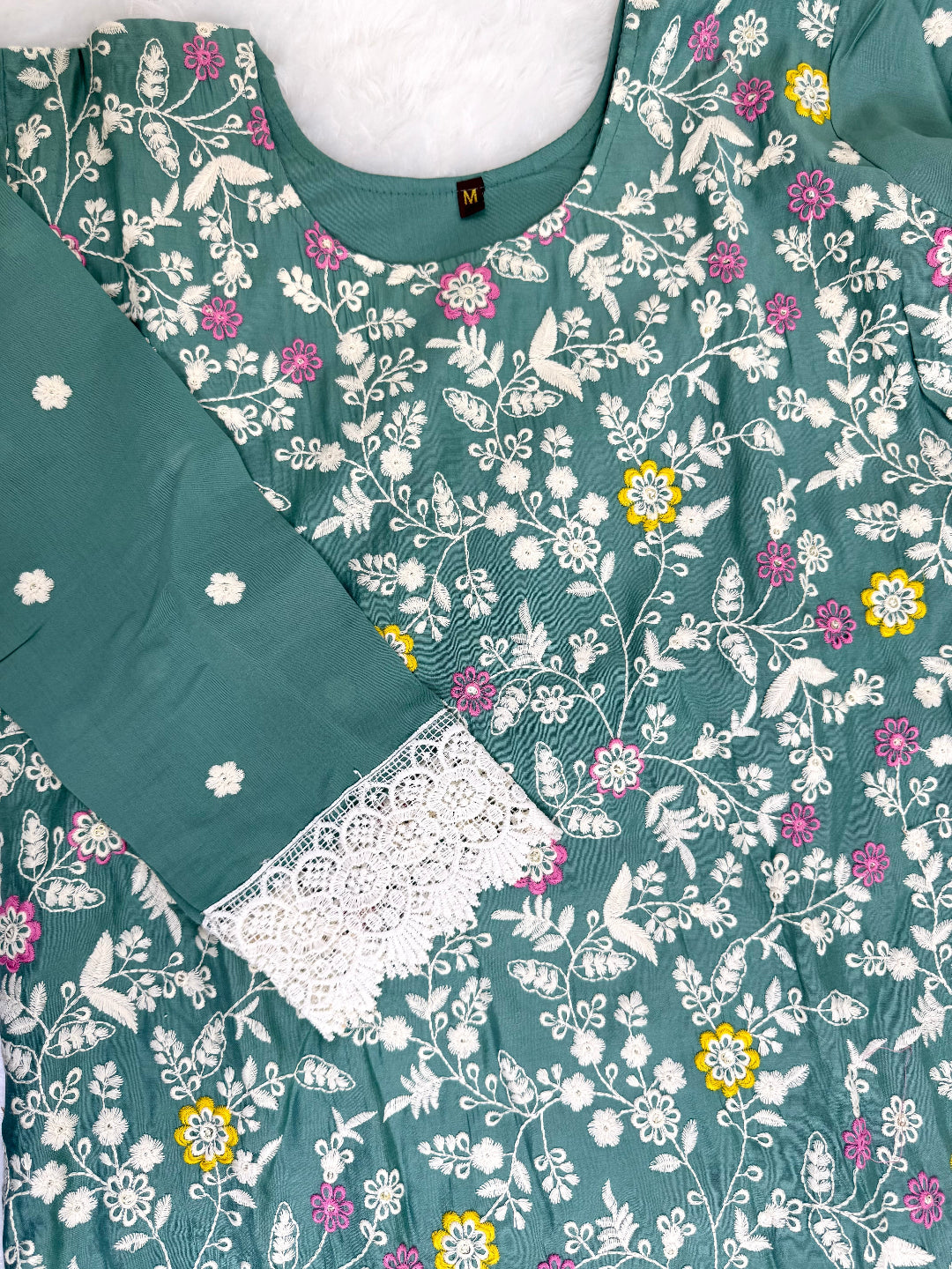 Forest Dew Cotton Kurta Set – Teal Green