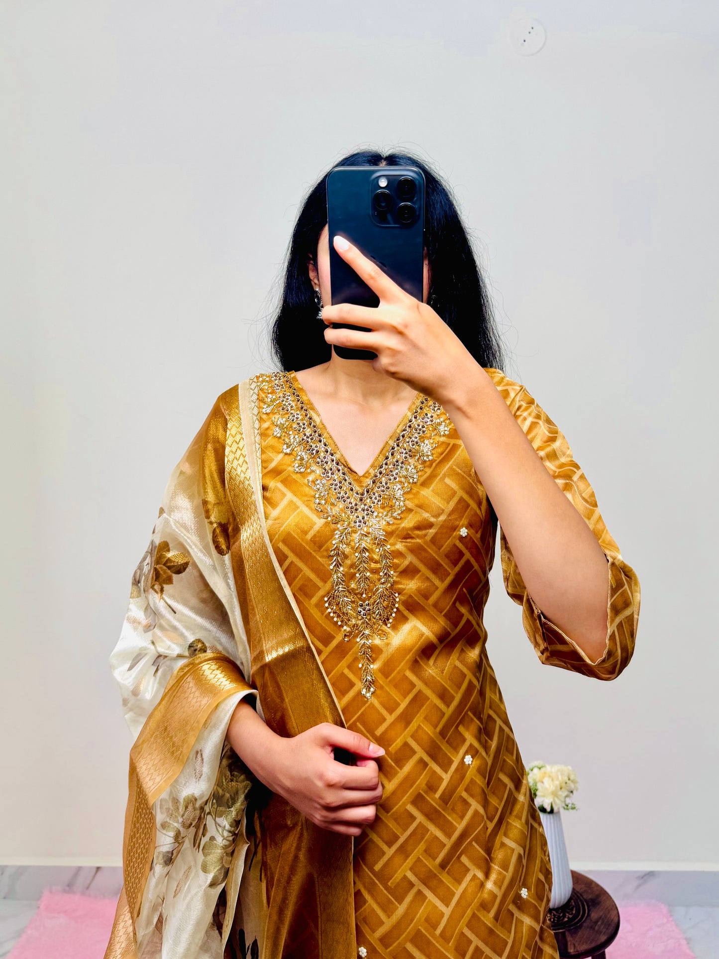 Embroidered Kurti Set with Printed Dupatta