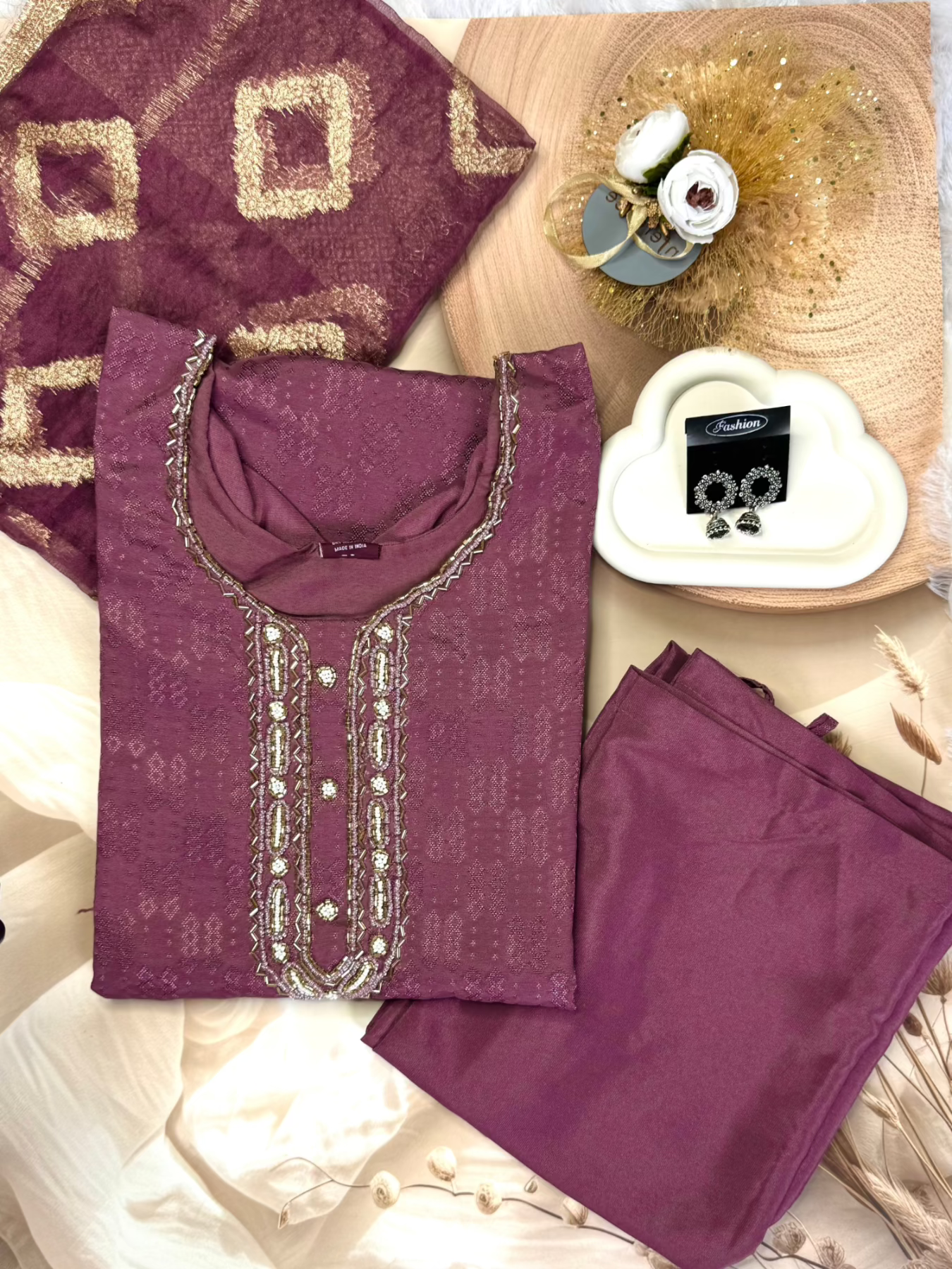 Deep Plum Kurta Set with Dupatta