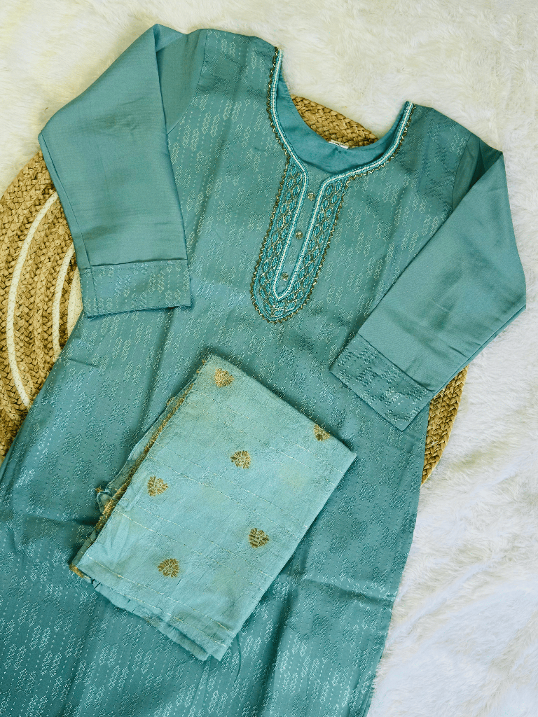 Aqua Bloom Kurta Set with dupatta