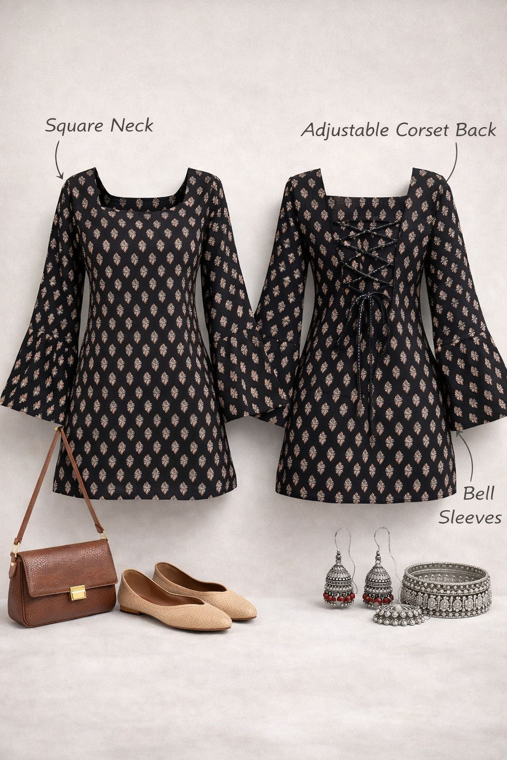 Corset Back Kurti - Black