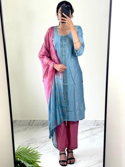 Blue Mist & Rose Kurta Set