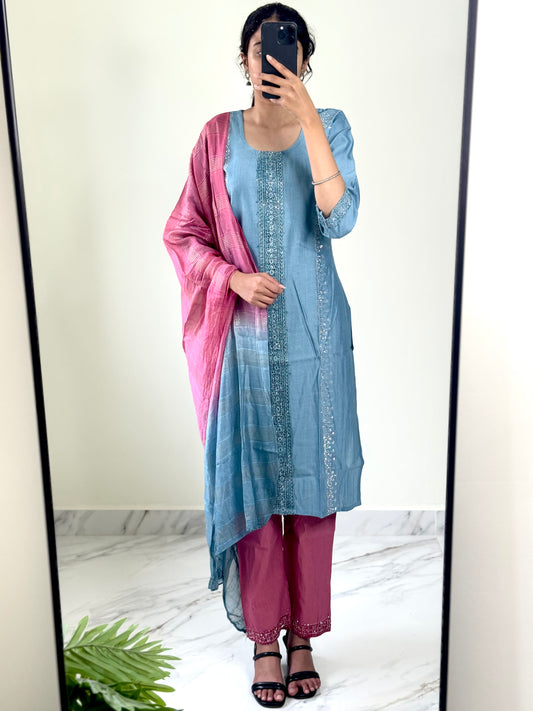 Blue Mist & Rose Kurta Set