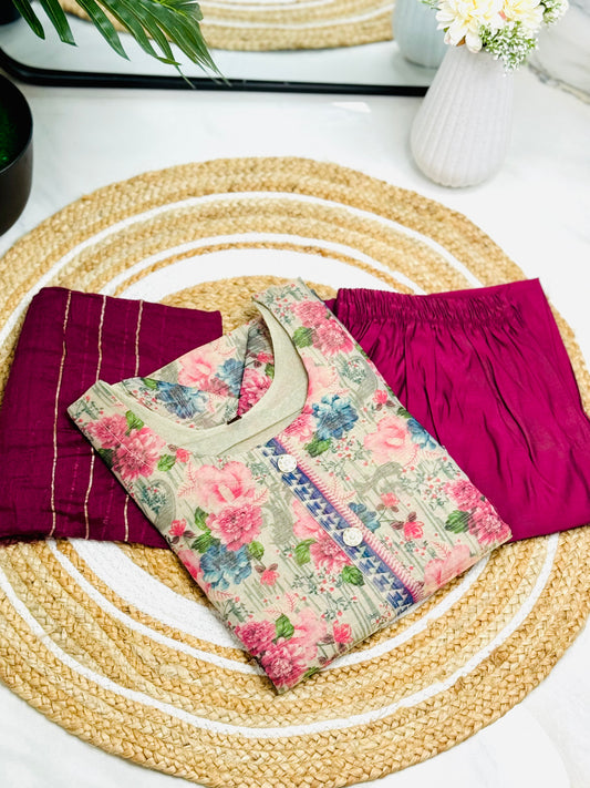 Tissue Kurta Set - Maroon