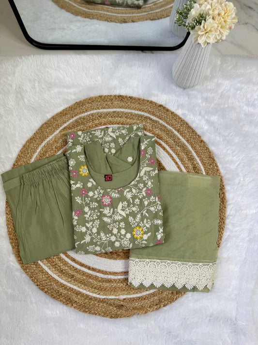 Meadow Mist Cotton Kurta Set – Sage Green