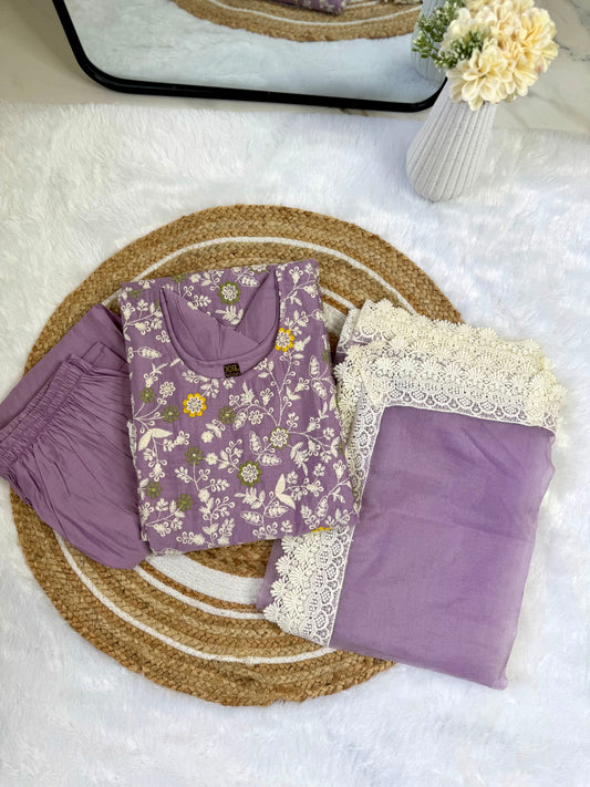 Lilac Bloom Cotton Kurta Set – Lavender