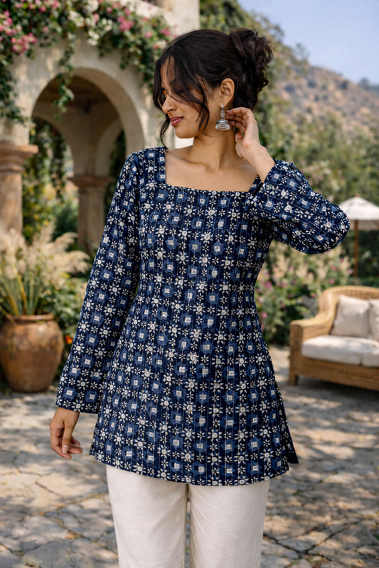 Corset Back Kurti - Dark Blue