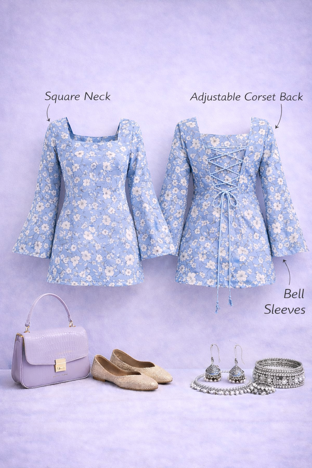 Corset Back Kurti - Blue