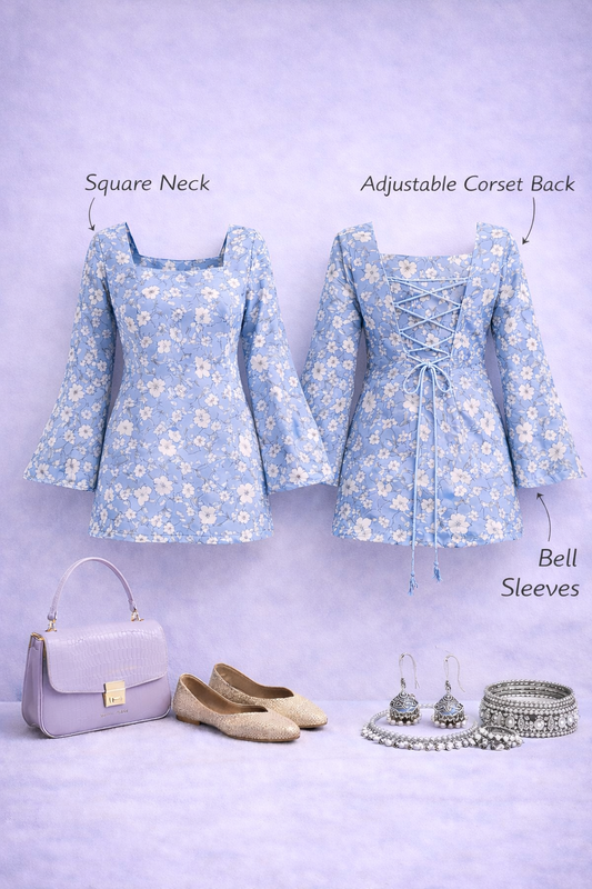 Corset Back Kurti - Blue