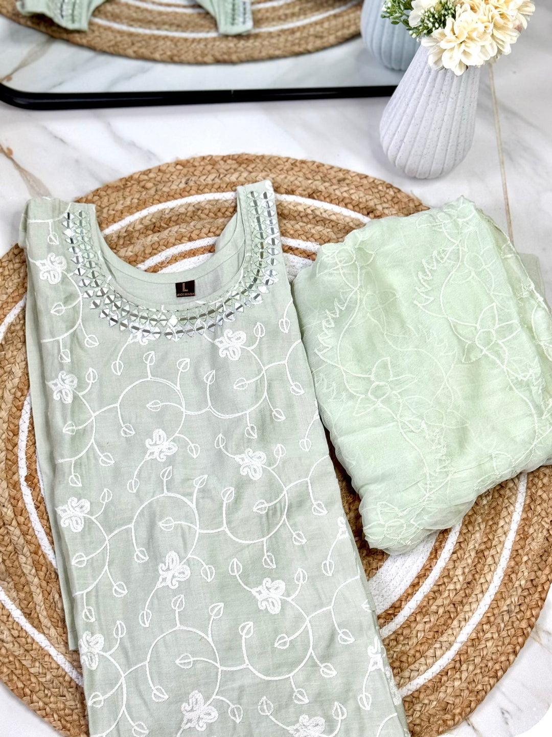 Mint Grace Mirror Kurti Set 🍃