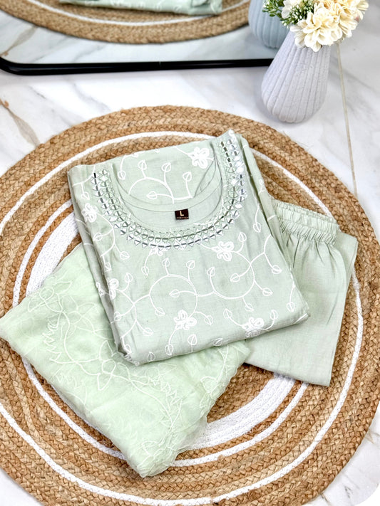 Mint Grace Mirror Kurti Set 🍃