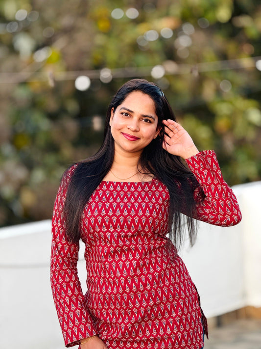 Corset back kurti - Red