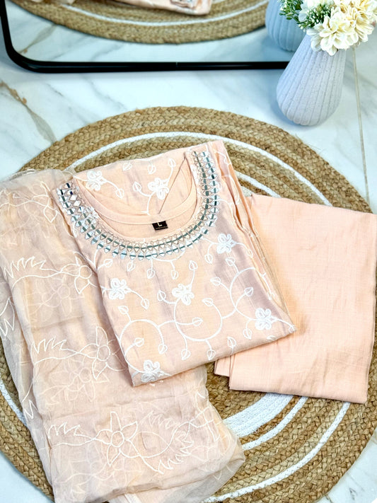 Peach Glow Mirror Kurti Set 🍑