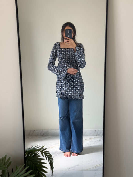 Corset Back Kurti - Dark Blue