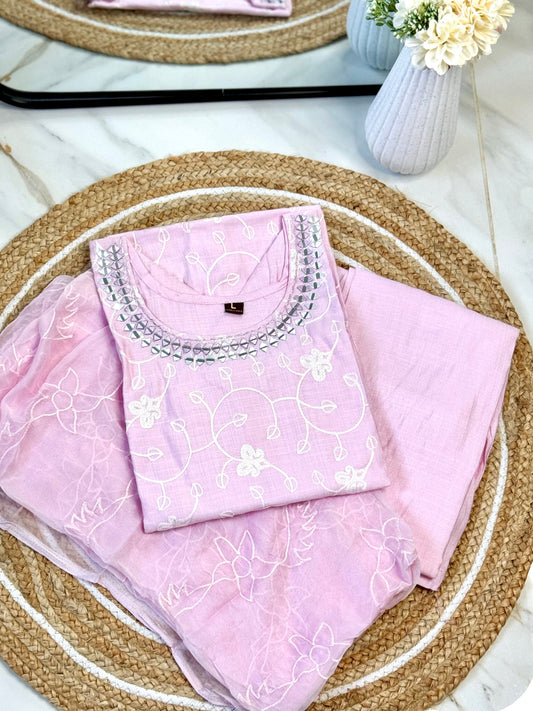 Blush Bloom Mirror Kurti Set 🌸