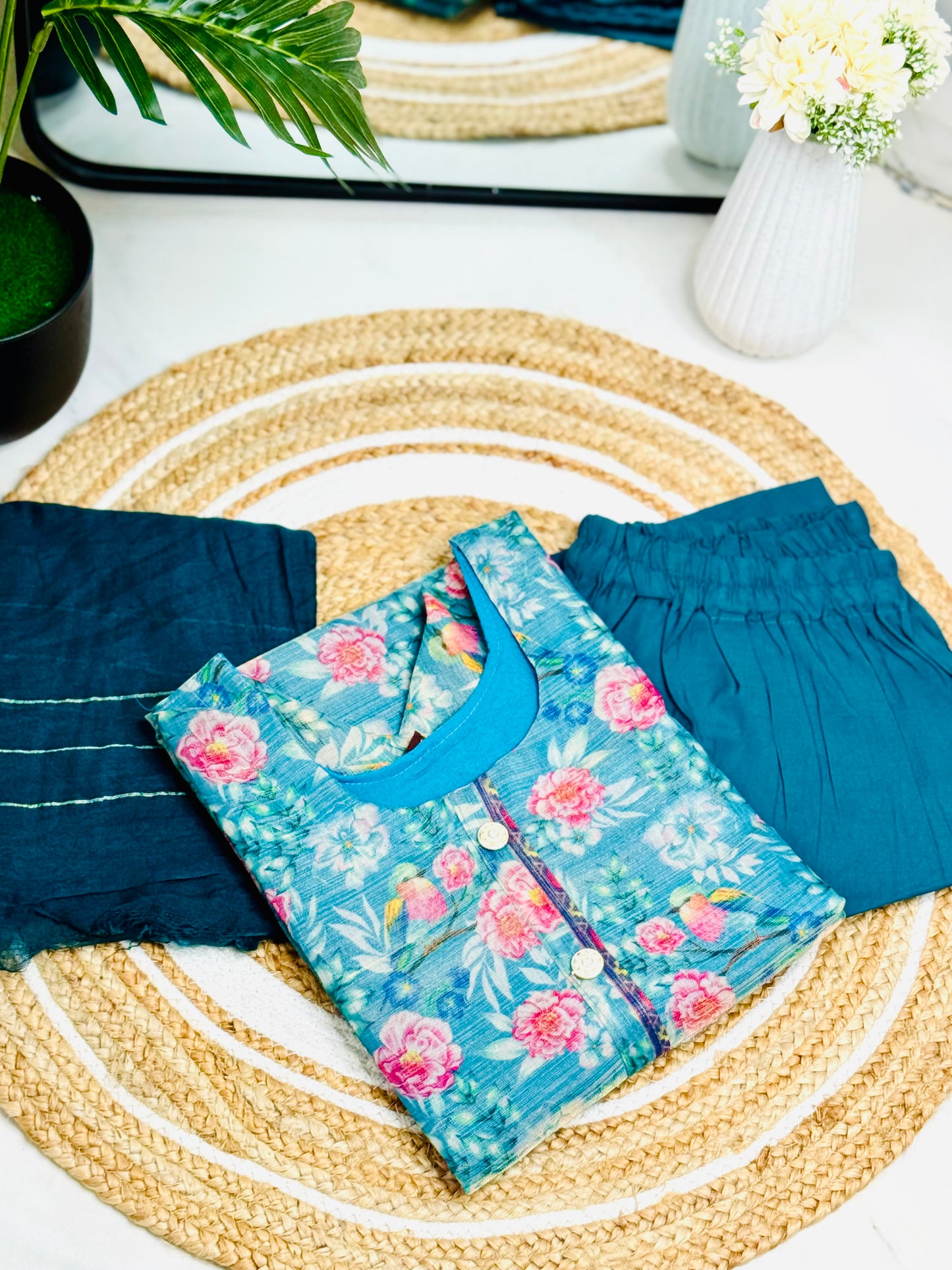 Tissue Kurta Set  - Blue