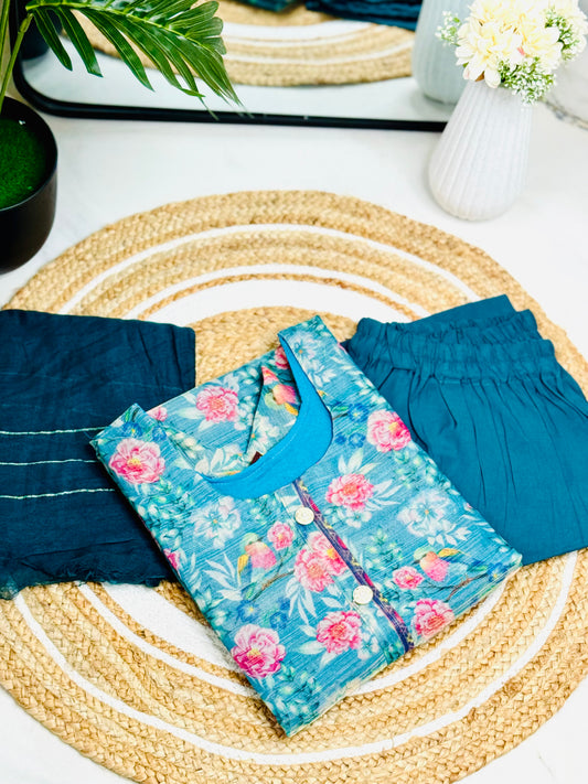 Tissue Kurta Set  - Blue