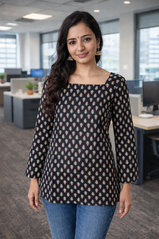 Corset Back Kurti - Black