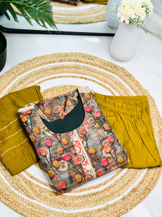 Tissue Kurta Set - Brown