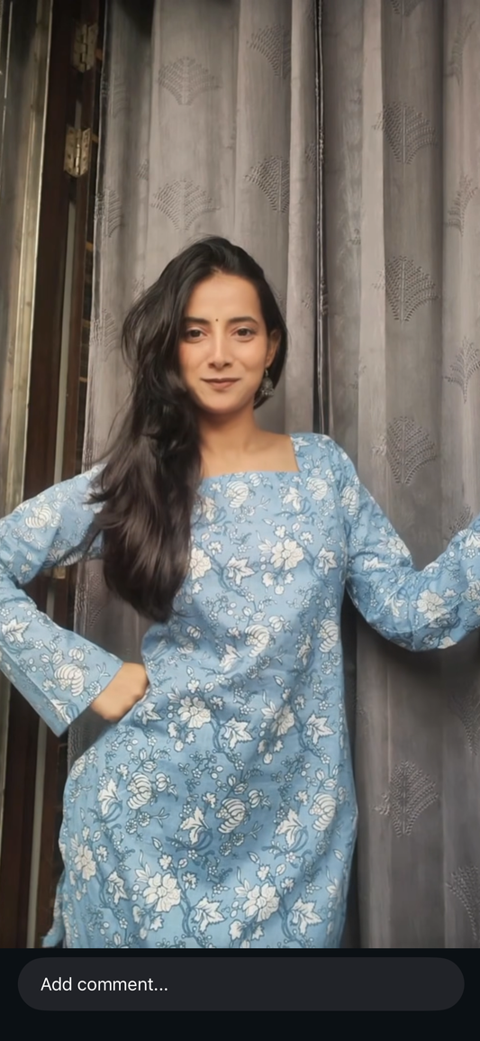 Corset Back Kurti - Blue