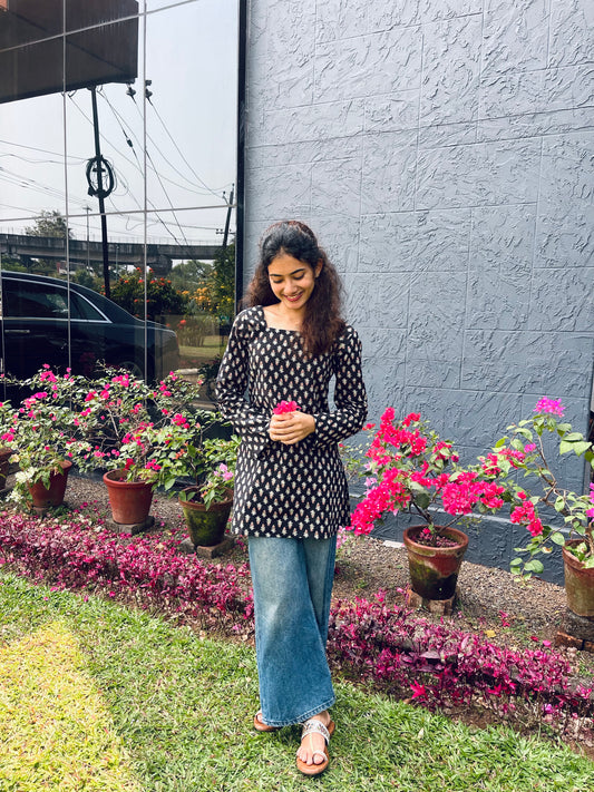 Corset Back Kurti - Black