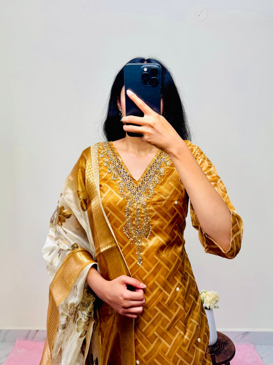 Embroidered Kurti Set with Printed Dupatta