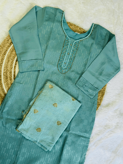Aqua Bloom Kurta Set with dupatta