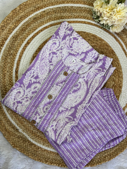 Lavender Jaipur Cotton Kurta & Palazzo Set