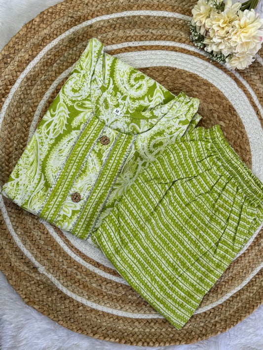 Lime Green Jaipur Cotton Kurta & Palazzo Set